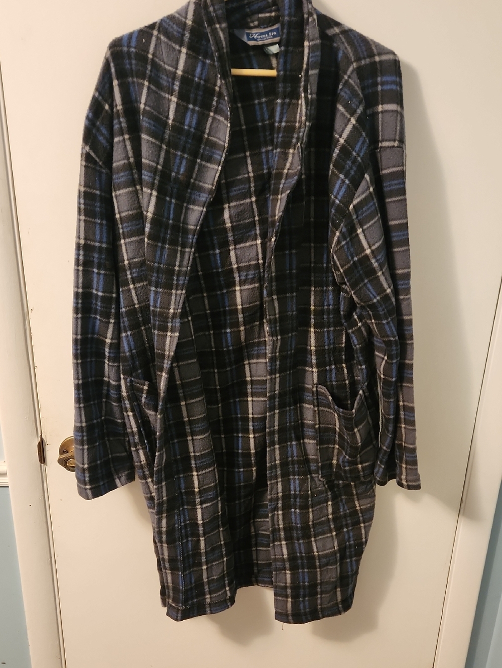 Vintage Plaid Open-Front Robe - Blue & Gray